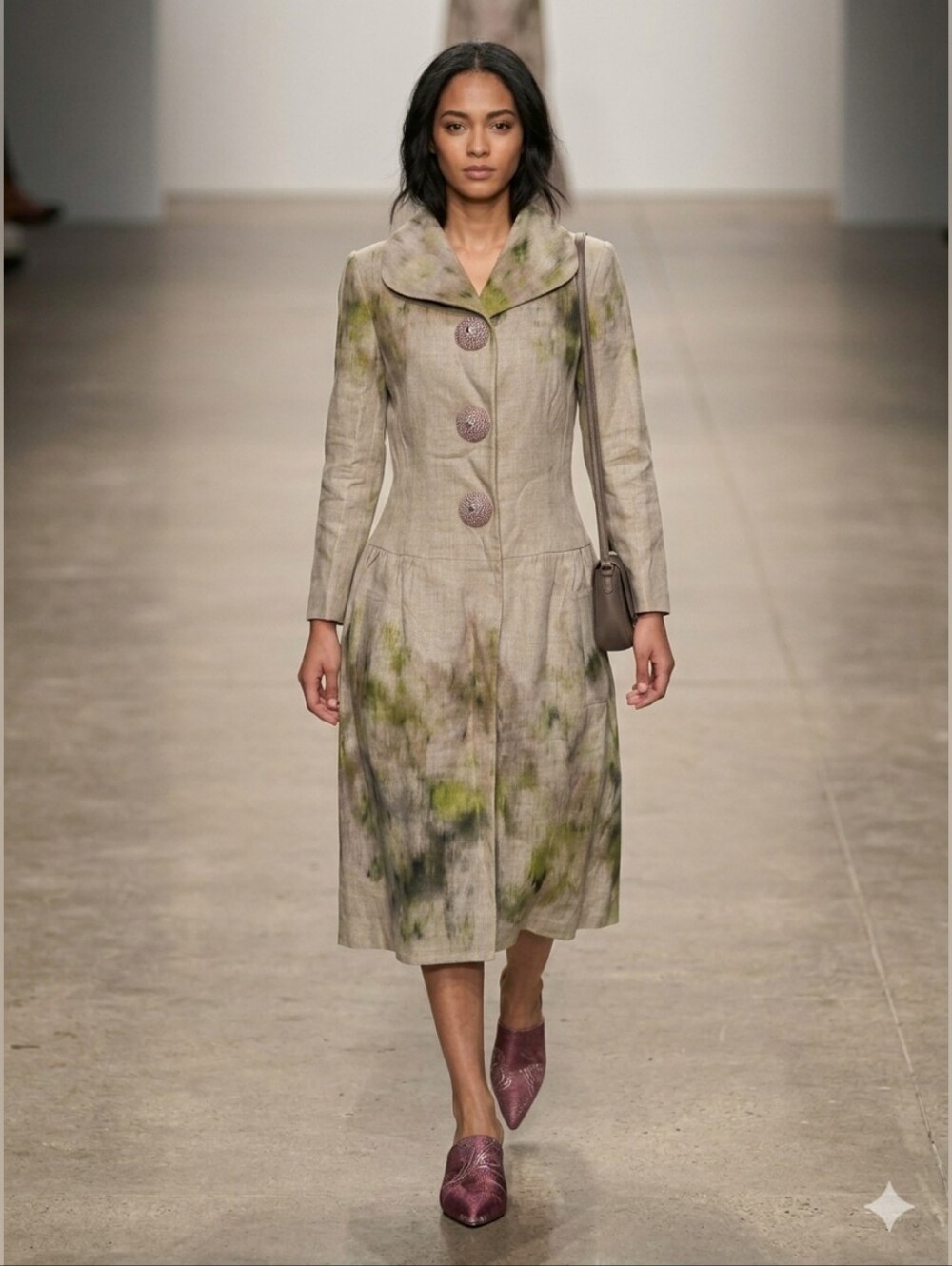 Vintage Giambattista Valli Painted Linen Silk Lined Coat Dress IT 40/US 4